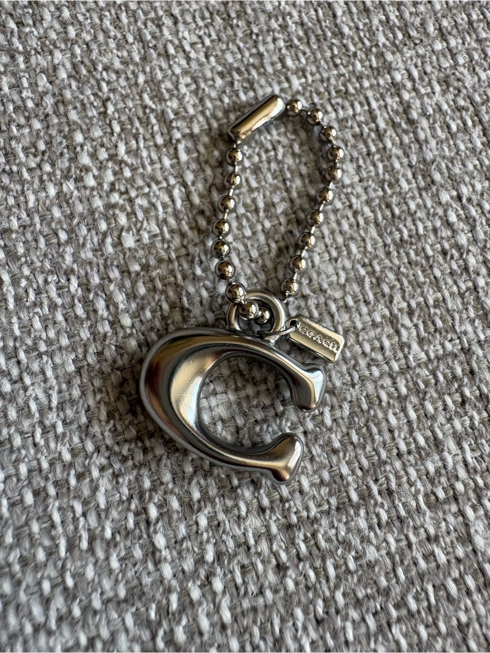 Mini Coach Metallic Silver Signature 'C' Bag Charm Keychain NWT